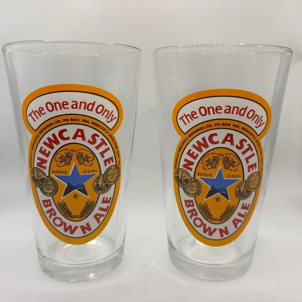 Newcastle Brown Ale‎ Pint Glasses Set of 2 Vintage Pub Barware
